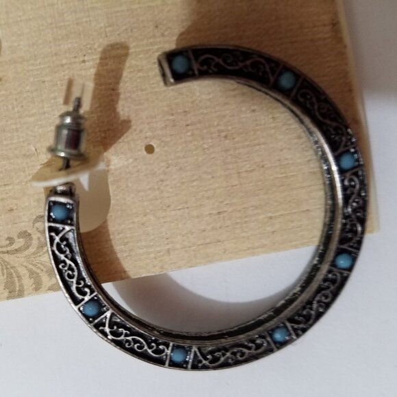 Red Camel Hoop Earrings Turquoise and Rhinestones Boho Hippie Girl 1.5" - Picture 8 of 10